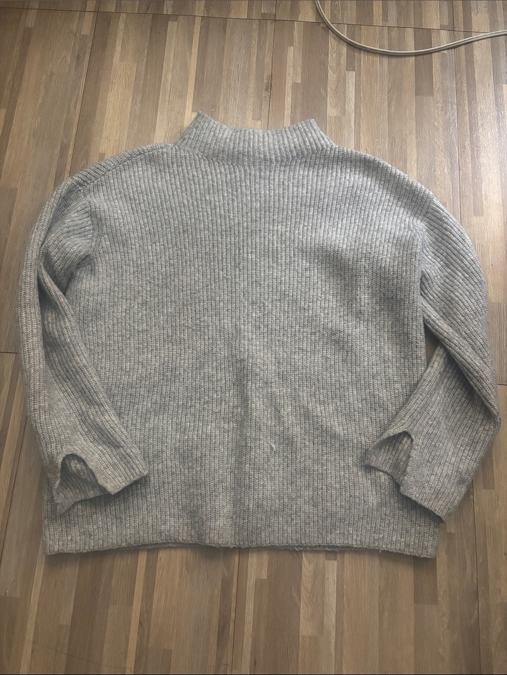 LOFT Gray Ribbed Mock Neck Sweater